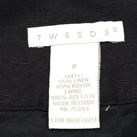 EUC Tweeds Linen Blend Flower Embroidery Lined Flare Skirt Sz. 8 Black White - Picture 4 of 8